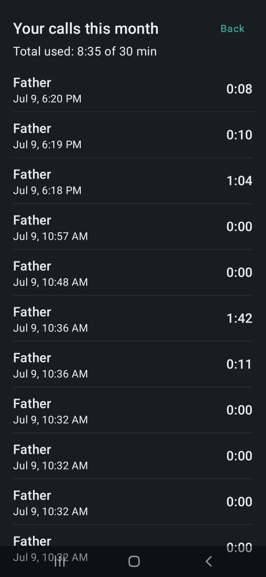 A student sees their monthly calling history in ExeDial
